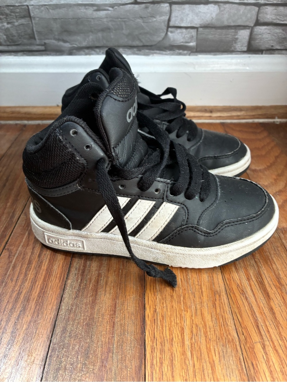 adidas Kids Black Sneakers with White Stripes